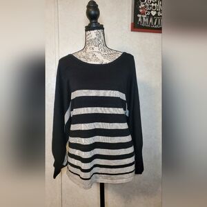 NWT Chelsea & Theodore Sweater Womens Dolman Sleeve Black Gray Striped Size:XL